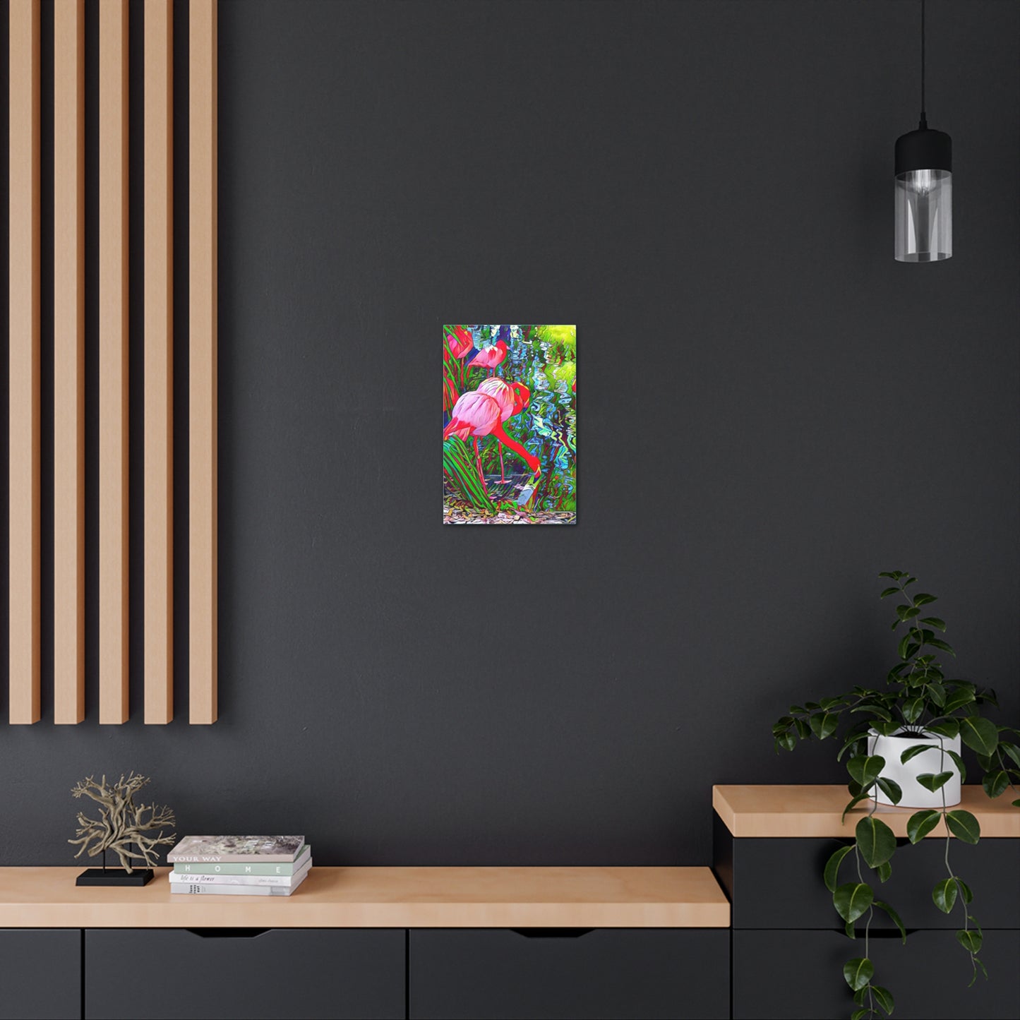 Brilliant Colorful Flamingos on Canvas Gallery Wrap with Finished Back and Hanger in Multiple Sizes