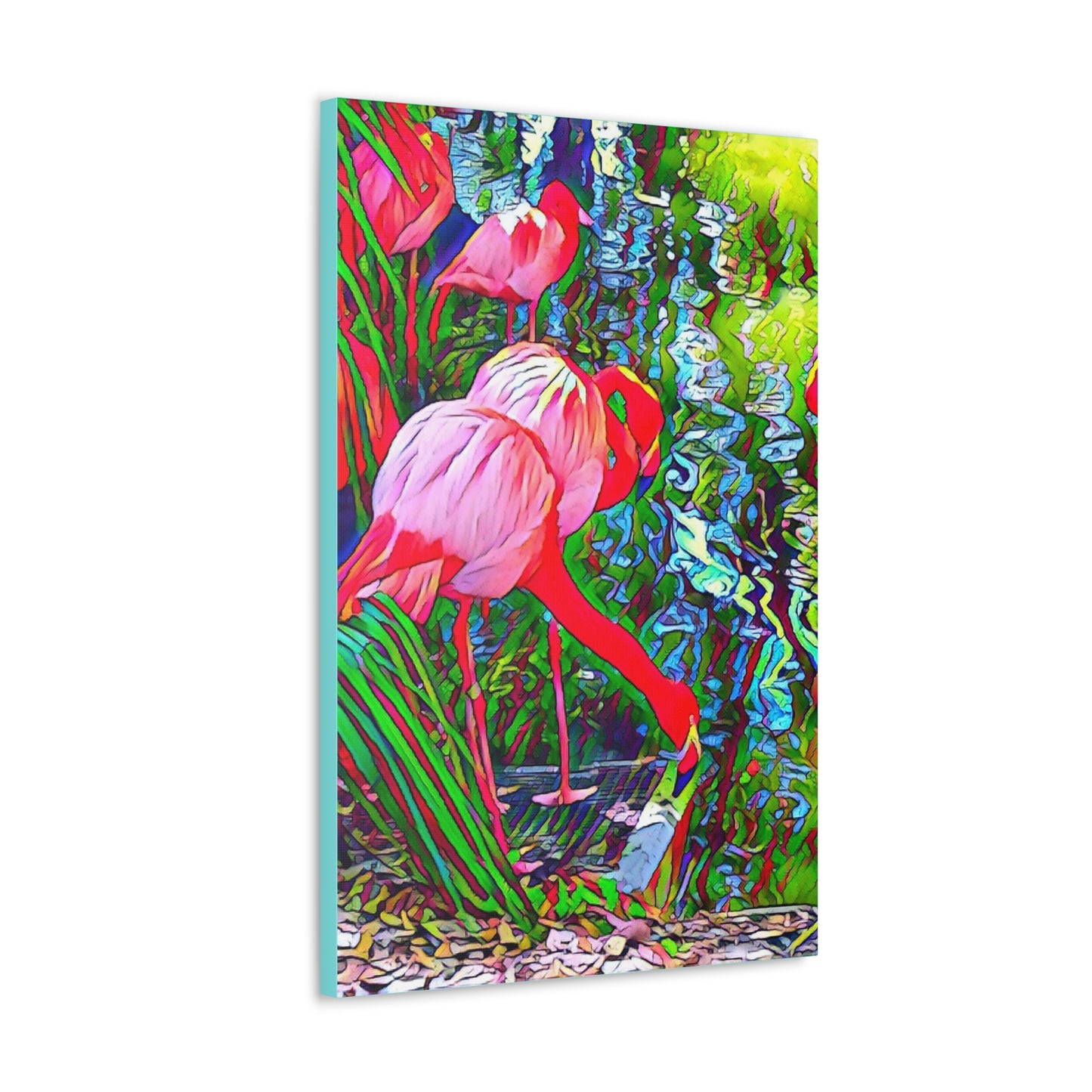 Brilliant Colorful Flamingos on Canvas Gallery Wrap with Finished Back and Hanger in Multiple Sizes