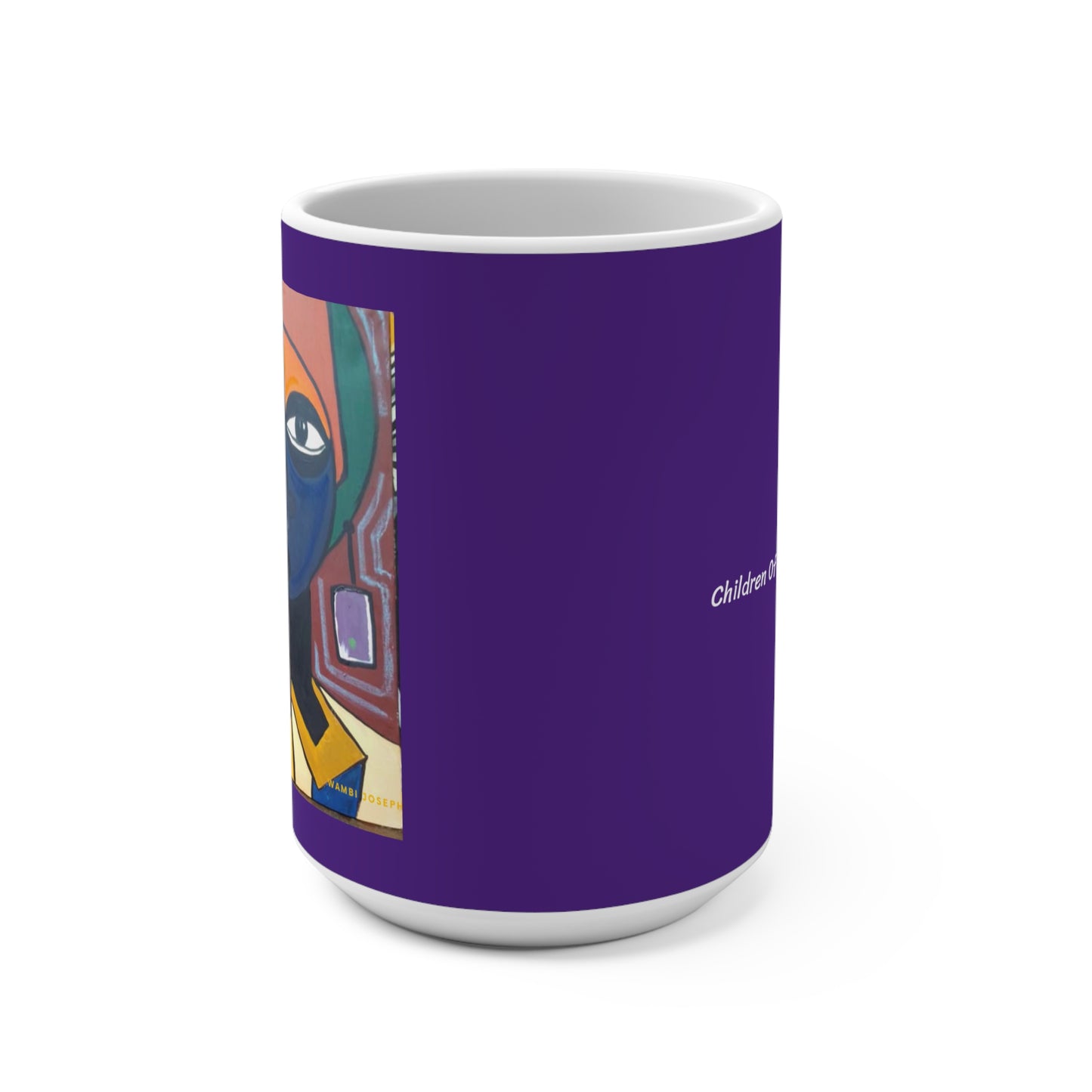 Royal Purple Ceramic Coffee Mug 15ozwith African Artwork by Wambi Joseph