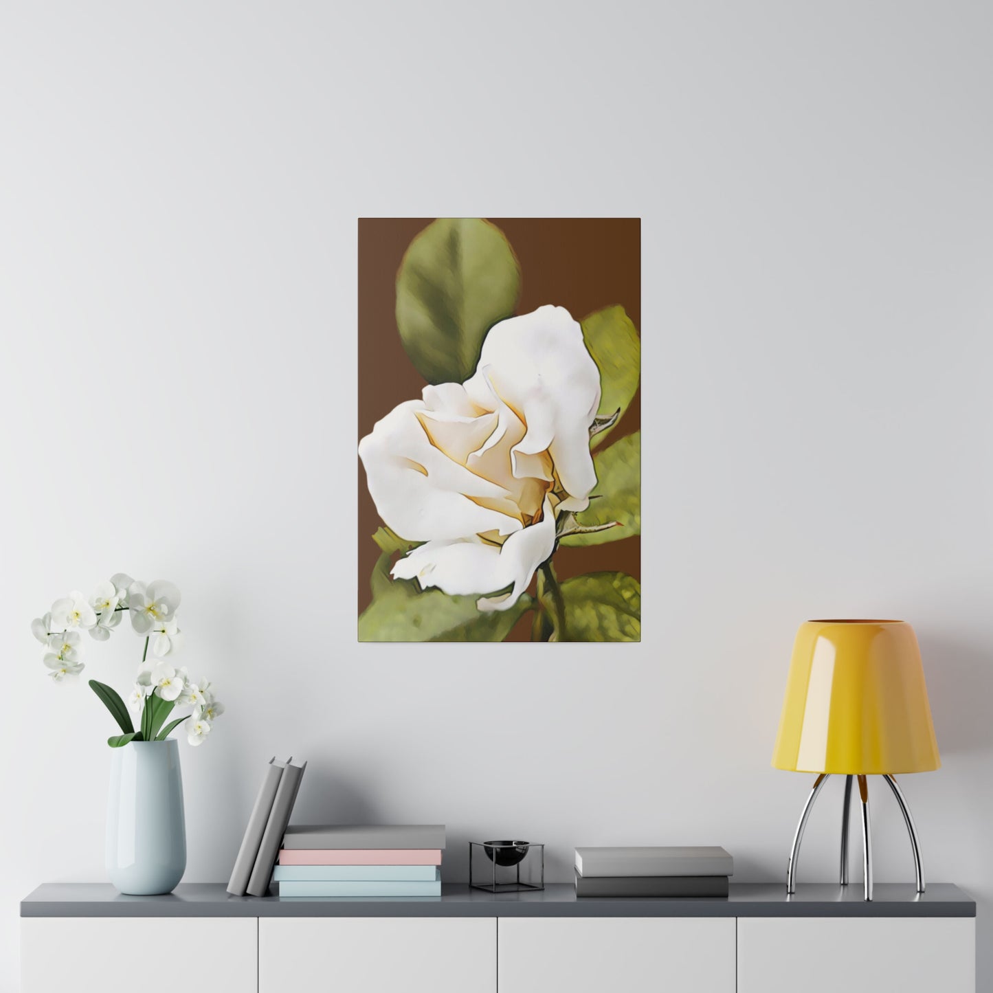 Beautiful White Rose Bud on a Matte Canvas, Stretched, 0.75"