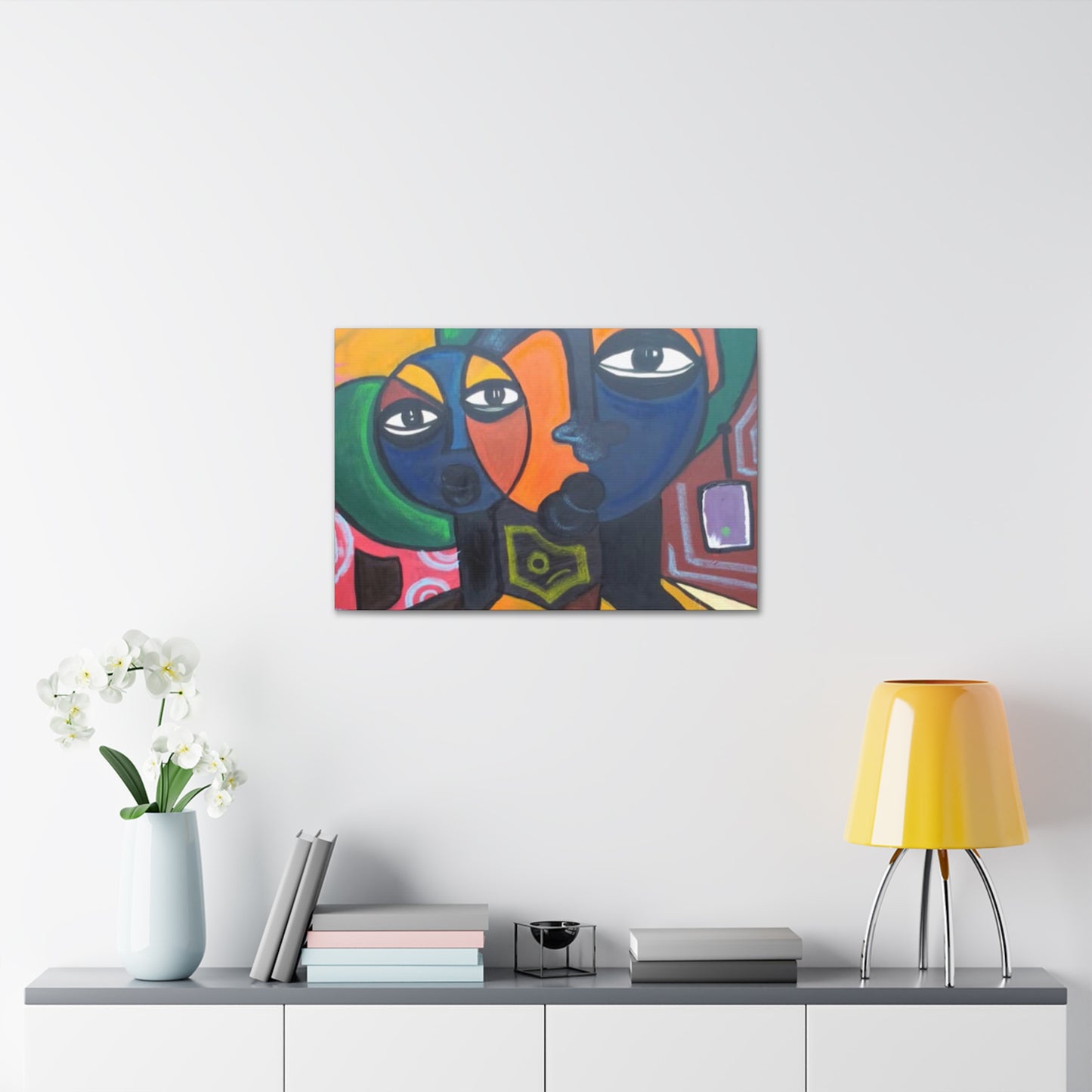 Colorful African Folk Art Painting Canvas with Gallery Style Wrap