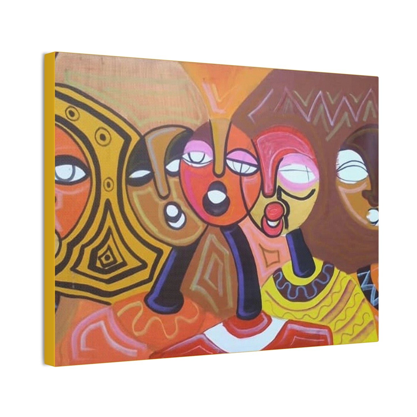 "The Choir" - African Cubism Art by African Artist, Wambi Joseph on a Canvas Stretched, 0.75"