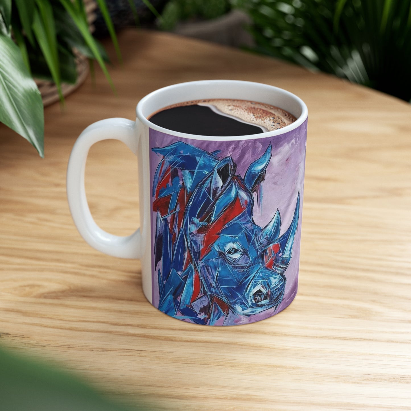 "Blue Rhino" African Artwork by Wambi Joseph on a Ceramic Mug 11oz