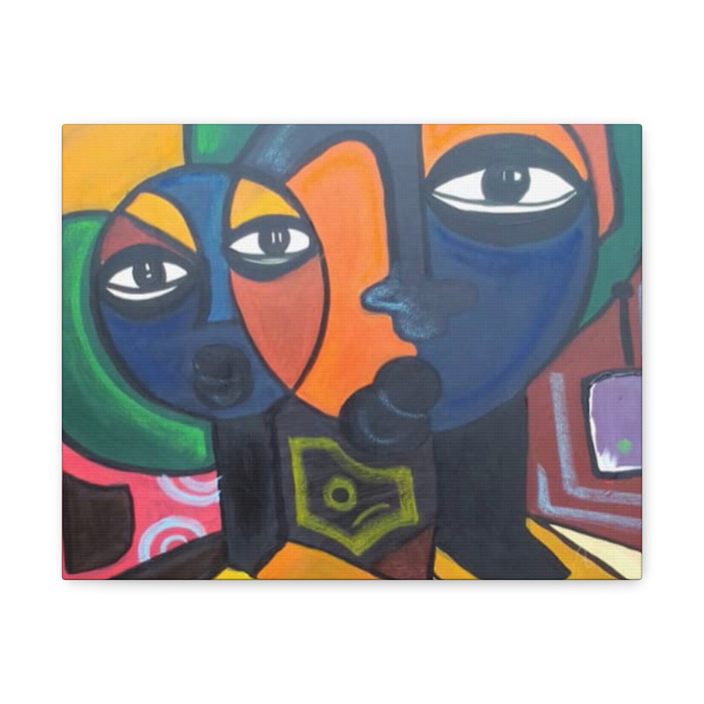 Colorful African Folk Art Painting Canvas with Gallery Style Wrap