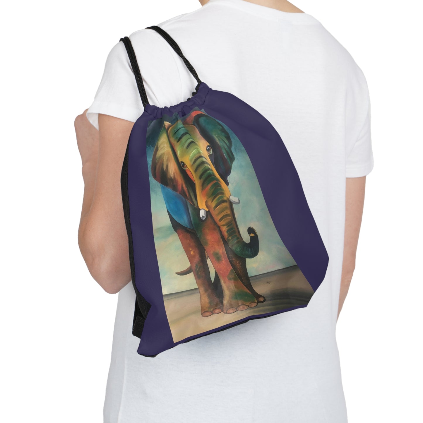 Great African Elephant with Rich Purple trim on a Drawstring Bag