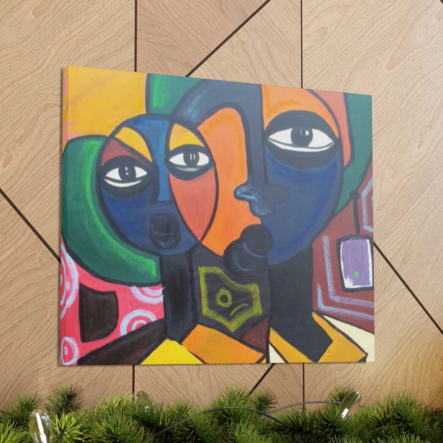 Colorful African Folk Art Painting Canvas with Gallery Style Wrap