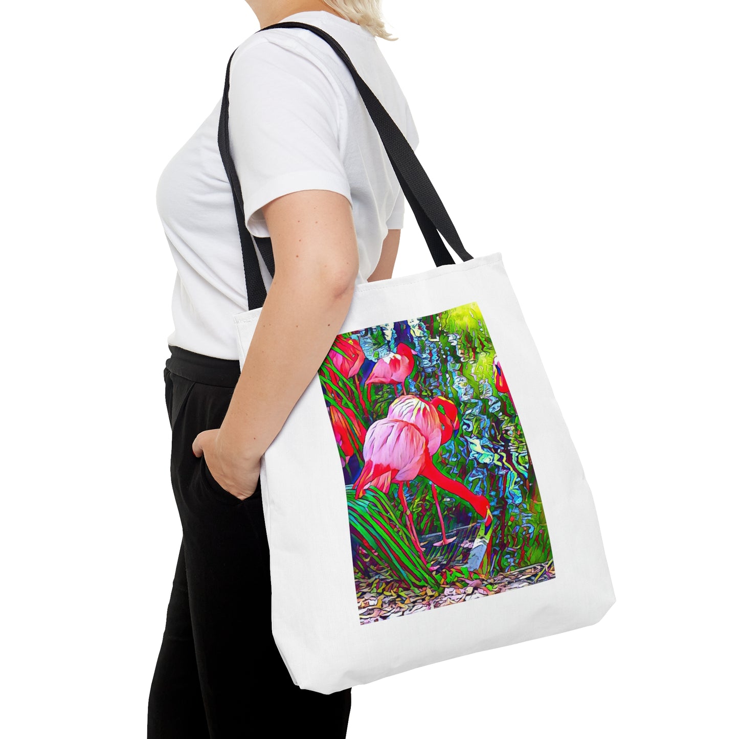 Brilliant and Colorful Flamingo Sporty Beach Tote Bag (AOP)