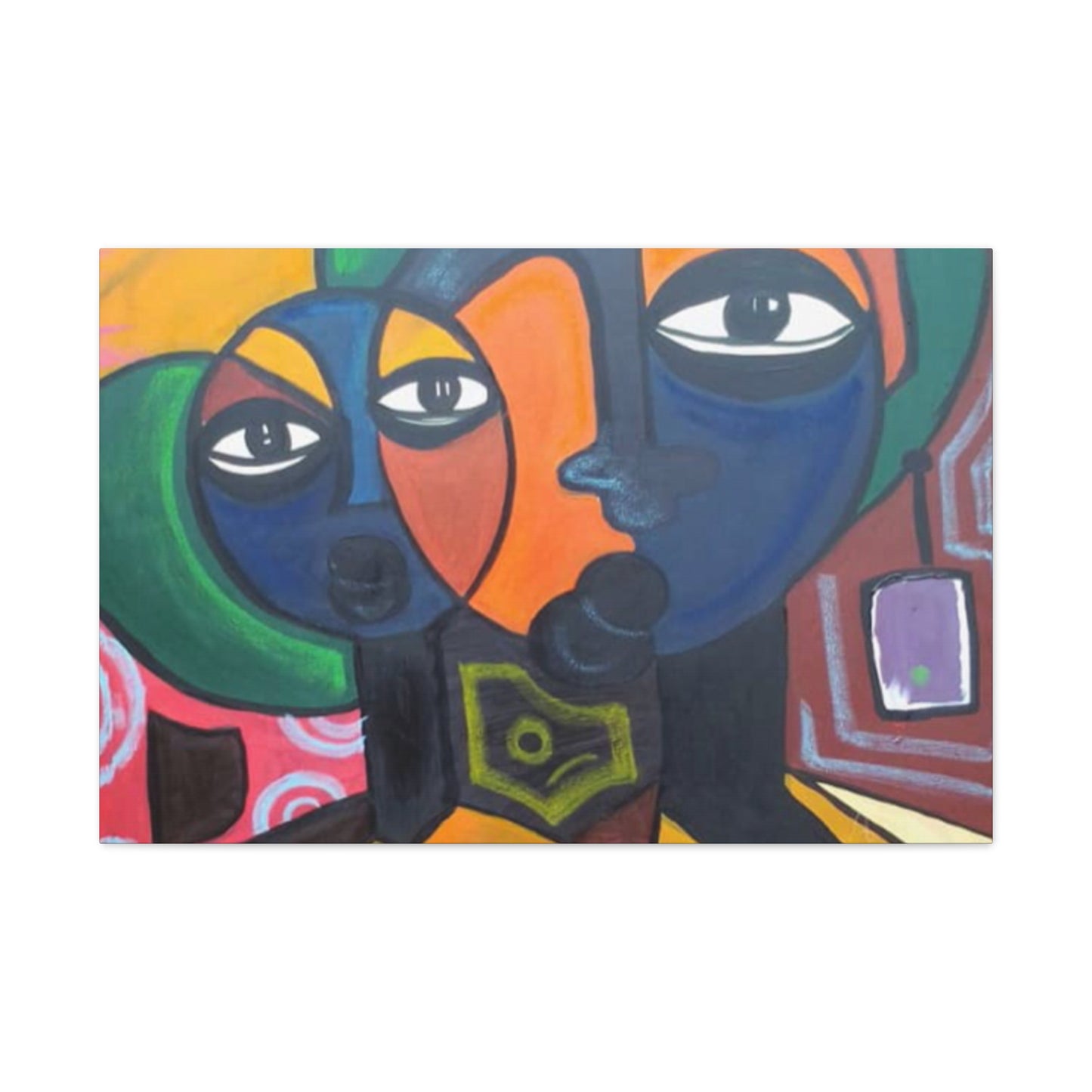 Colorful African Folk Art Painting Canvas with Gallery Style Wrap