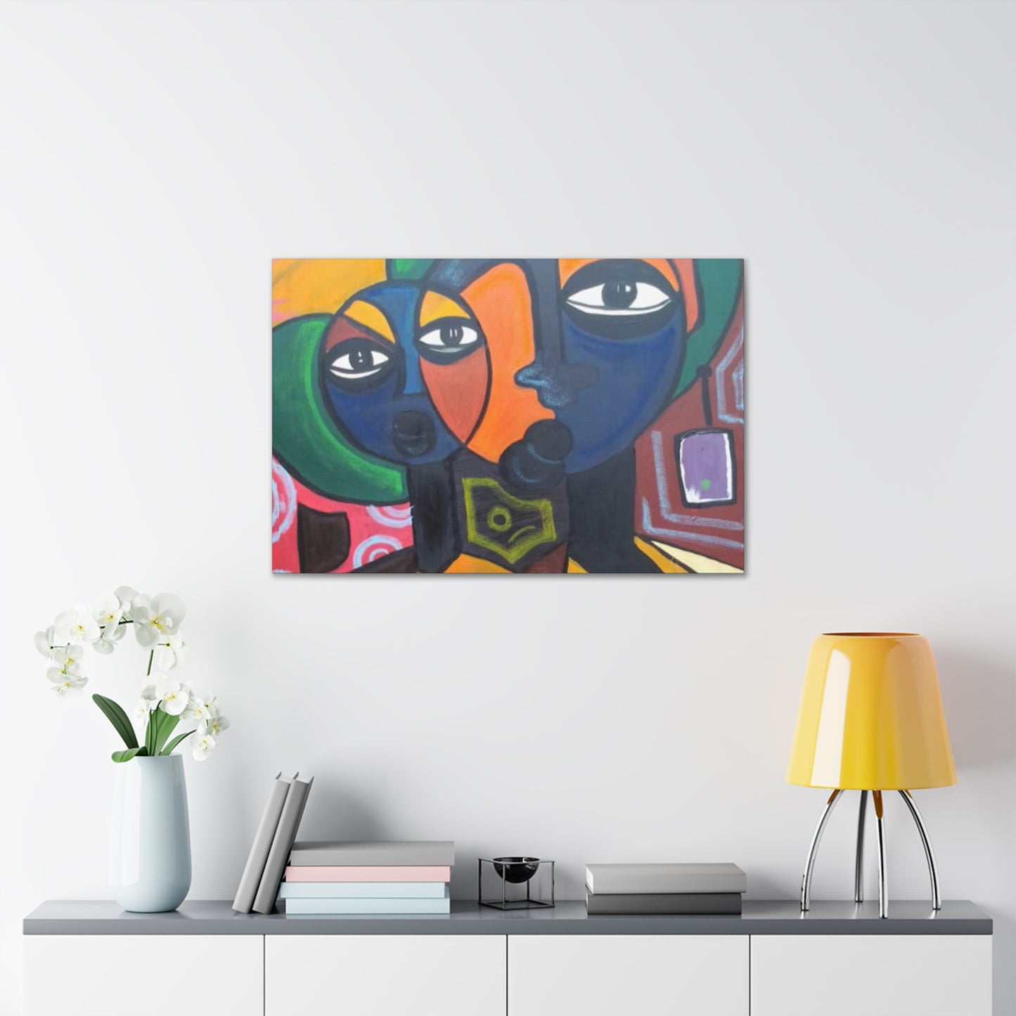 Colorful African Folk Art Painting Canvas with Gallery Style Wrap