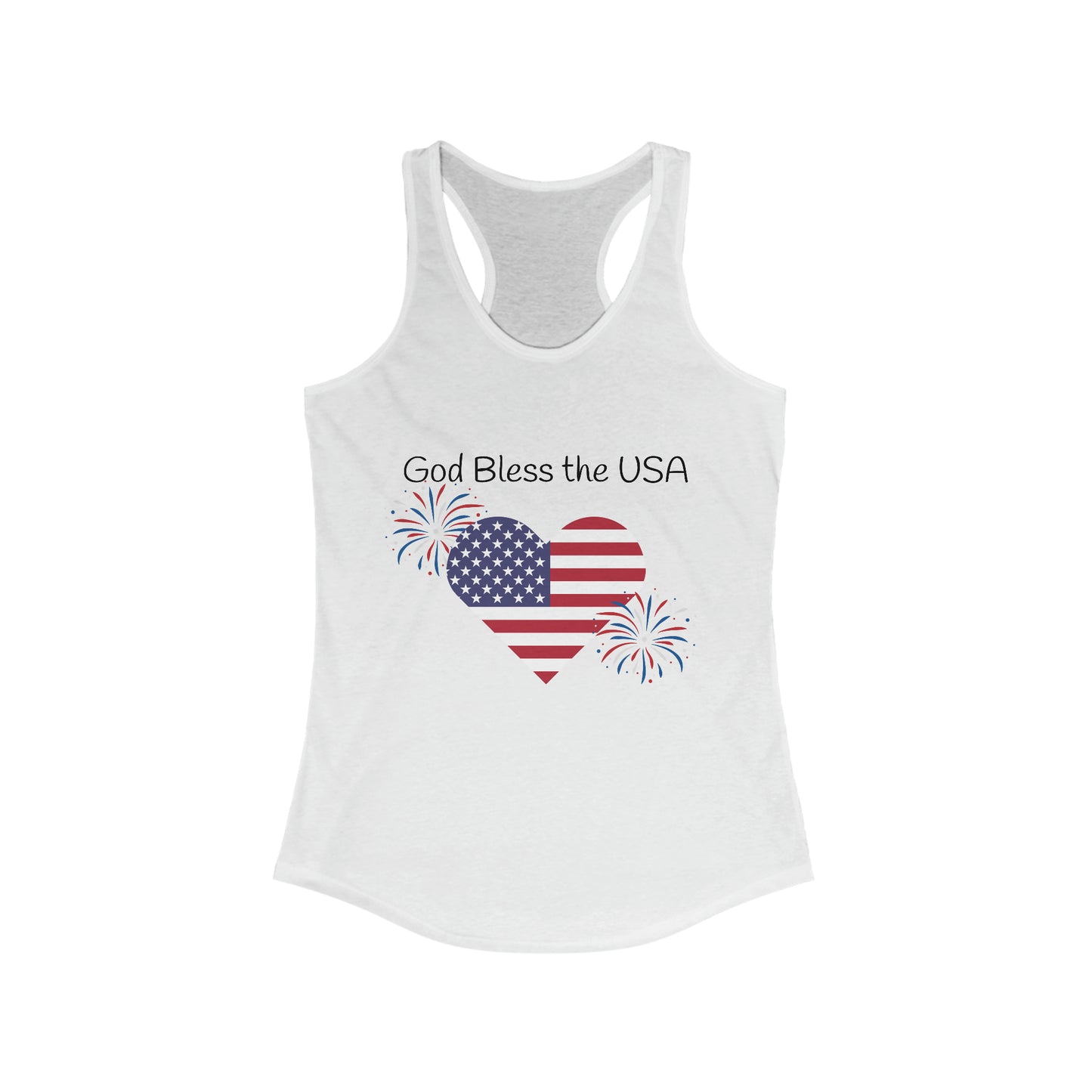 God Bless the USA with Fireworks and Heartfelt Stars & Stripes - Women's Ideal Racerback Tank