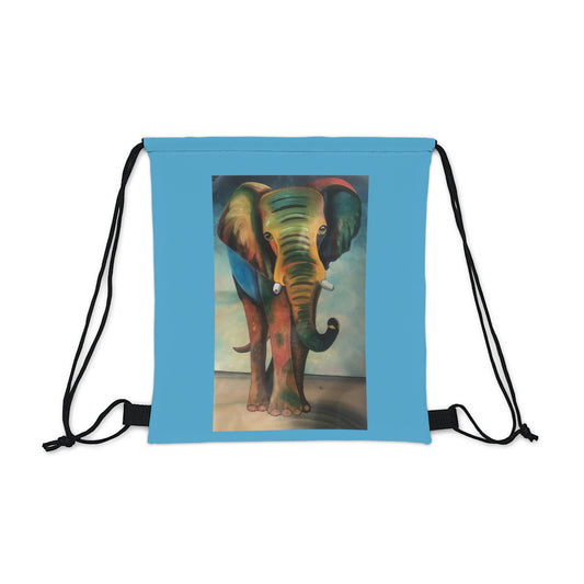 Giant African Elephant Outdoor Drawstring Bag with Blue Trim