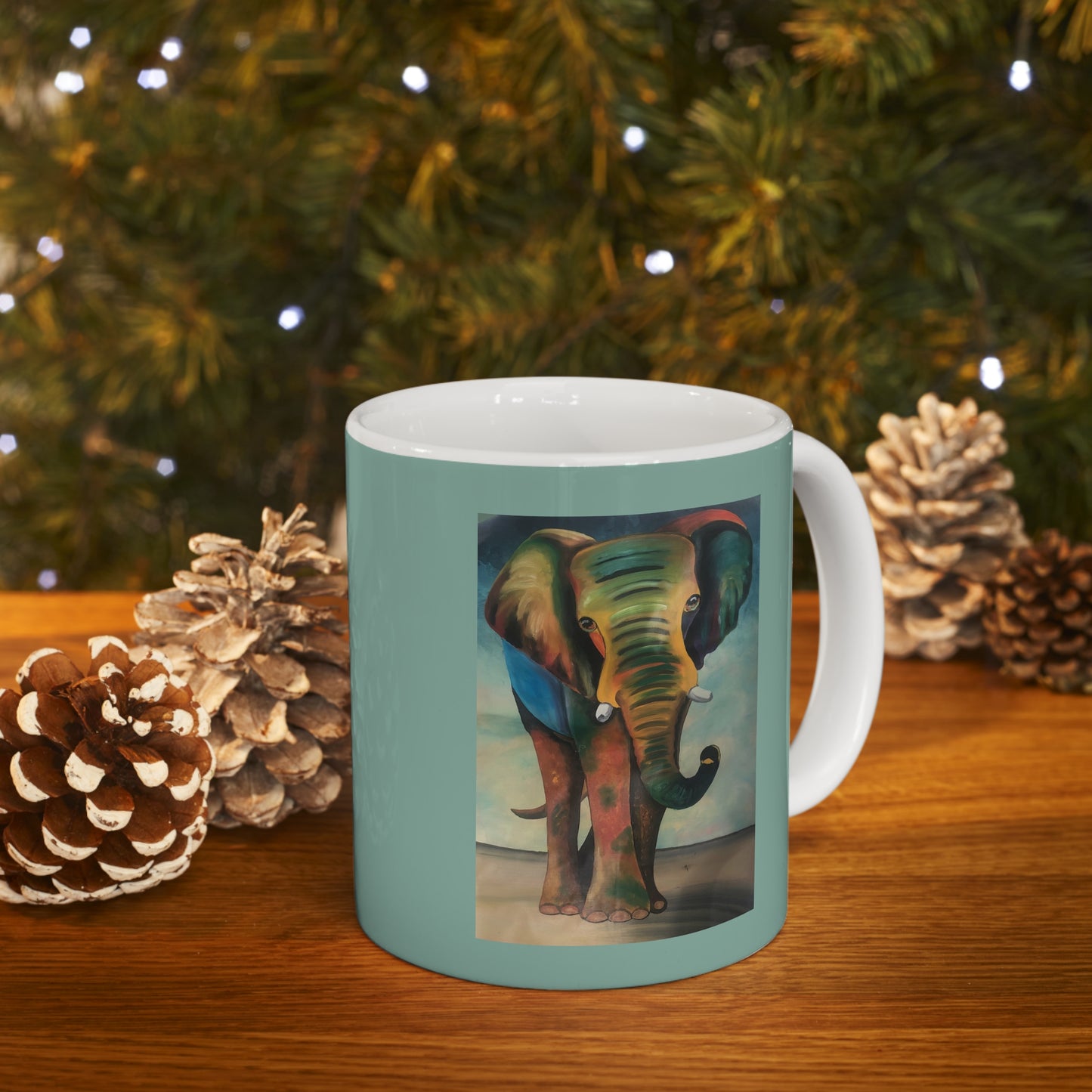 "African Elephant Greeting" Artwork created by African Artist, Wambi Joseph on a Ceramic Mug 11oz