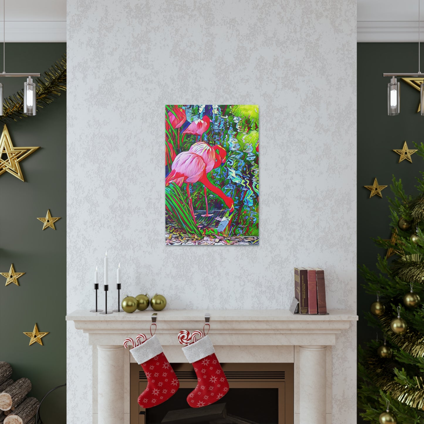 Brilliant Colorful Flamingos on Canvas Gallery Wrap with Finished Back and Hanger in Multiple Sizes