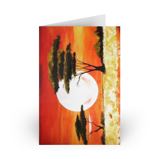 Evening on the African Savannah Greeting Cards (1 or 10-pcs) Artwork done by African Artist, Joseph Wambi