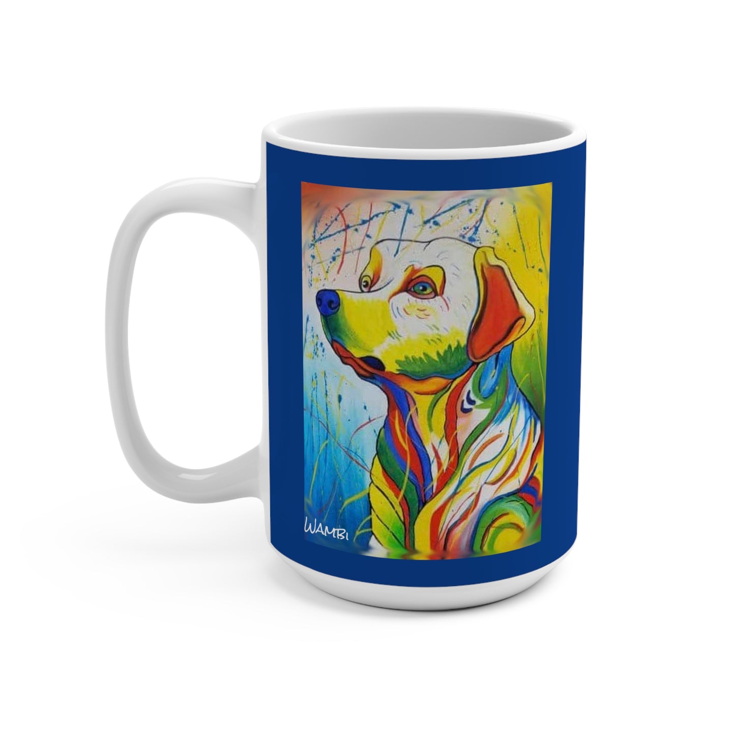 Labrador Ceramic Coffee Mug 15oz - Colorful artwork done by Wambi Joseph