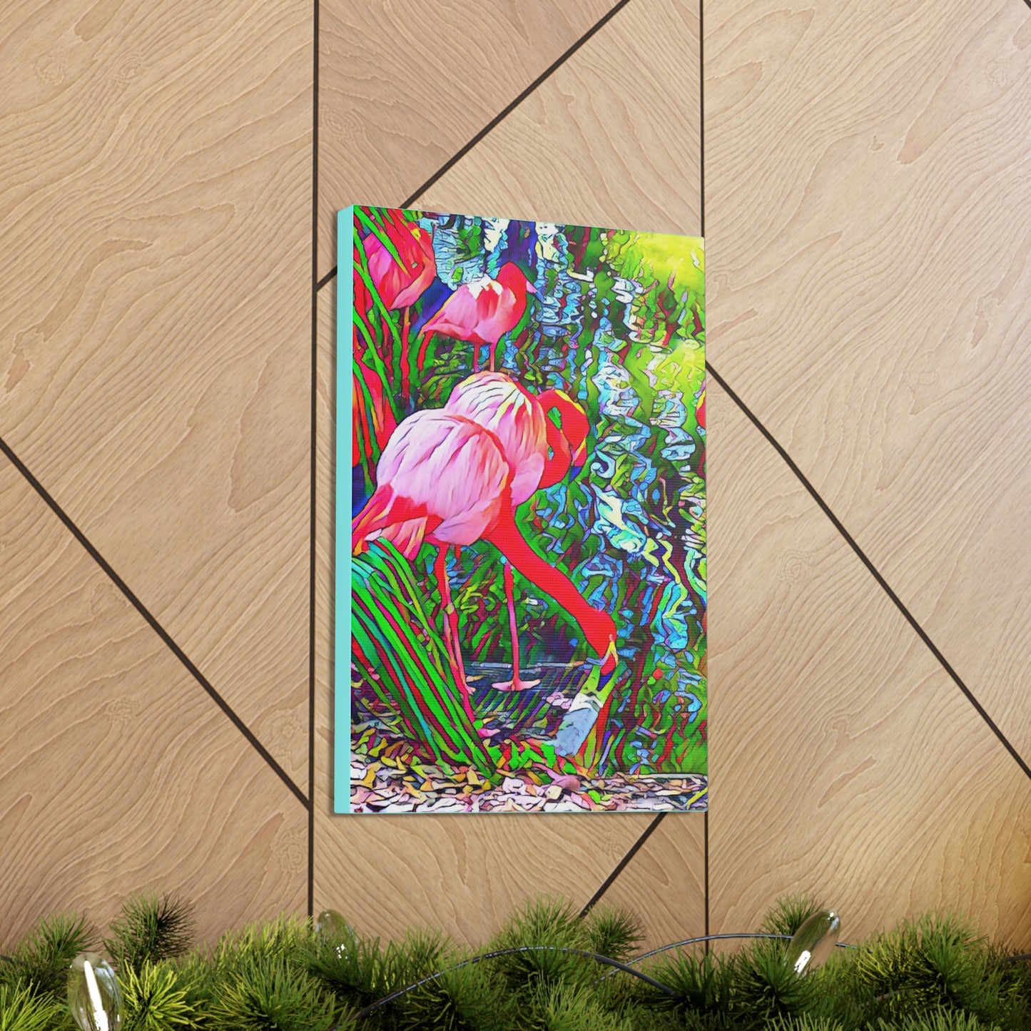 Brilliant Colorful Flamingos on Canvas Gallery Wrap with Finished Back and Hanger in Multiple Sizes