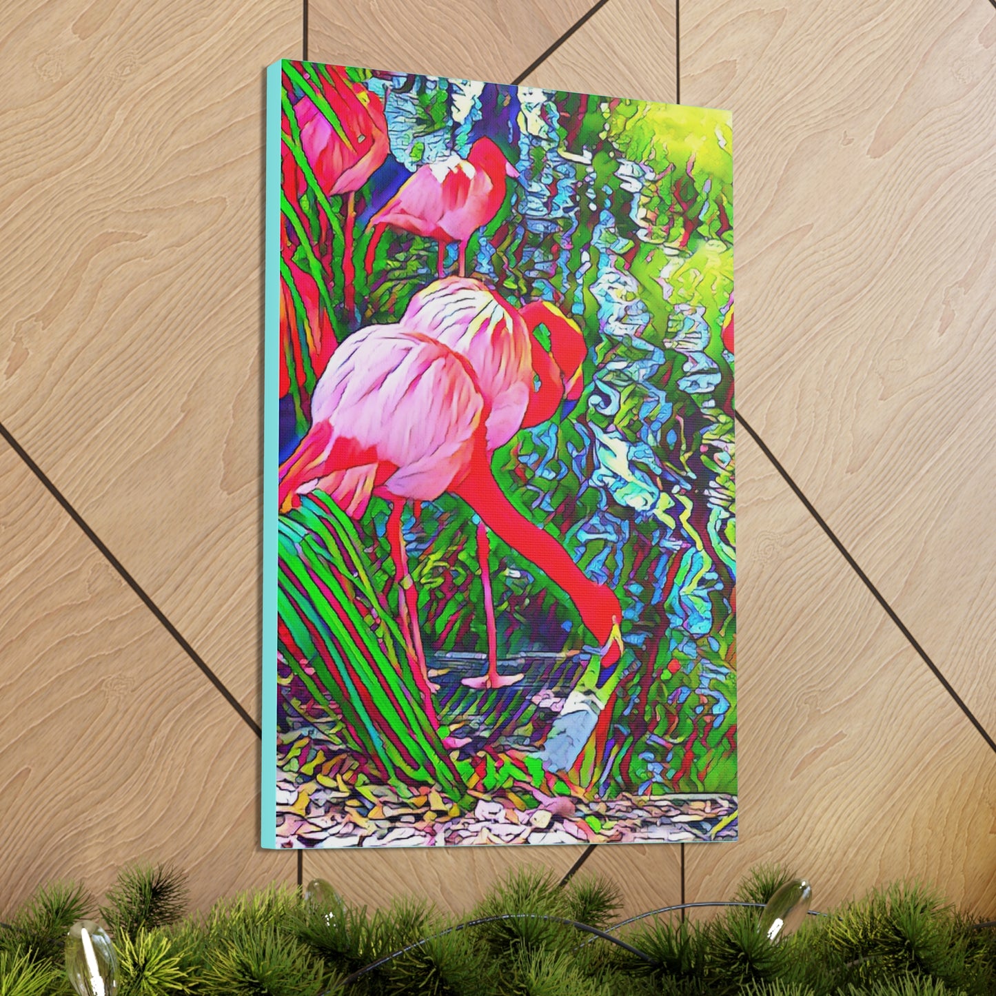 Brilliant Colorful Flamingos on Canvas Gallery Wrap with Finished Back and Hanger in Multiple Sizes