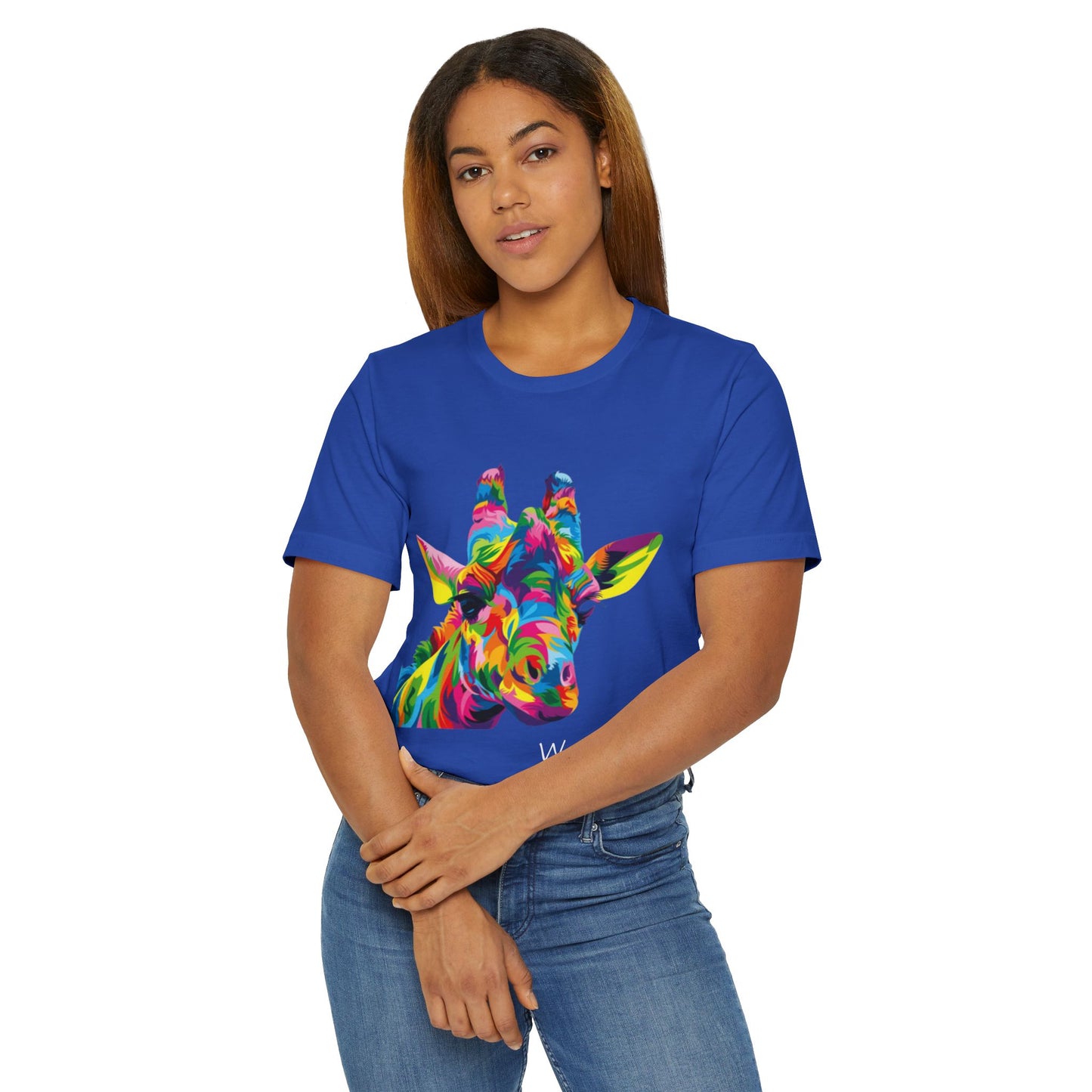 Colorful Giraffe Wambi Art on a Unisex Jersey T-Shirt