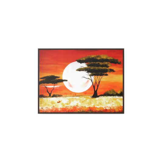 "Moon Lit Savannah" African Wall Art on Canvas, Framed Artwork created and designed by African Artist, Wambi Joseph