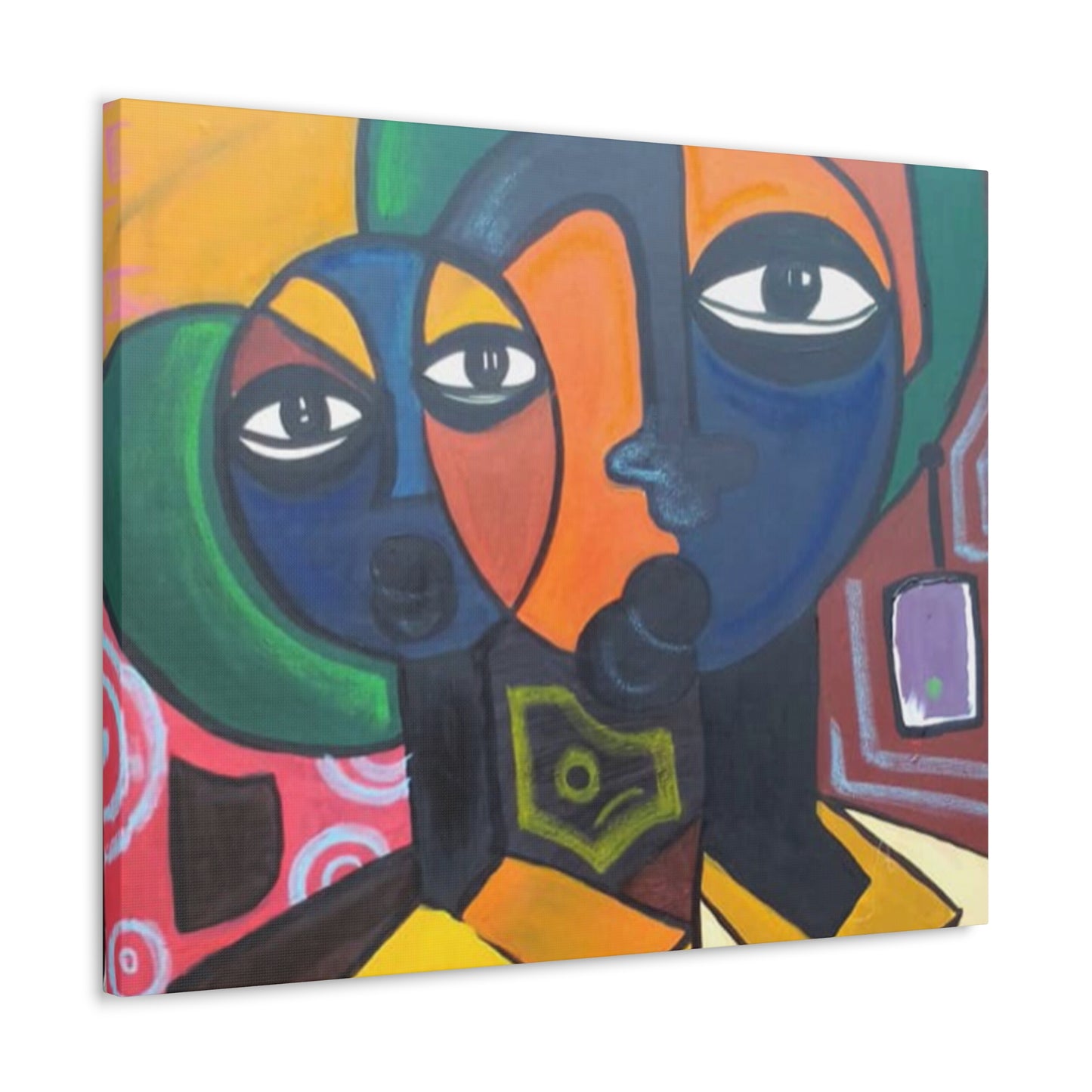 Colorful African Folk Art Painting Canvas with Gallery Style Wrap