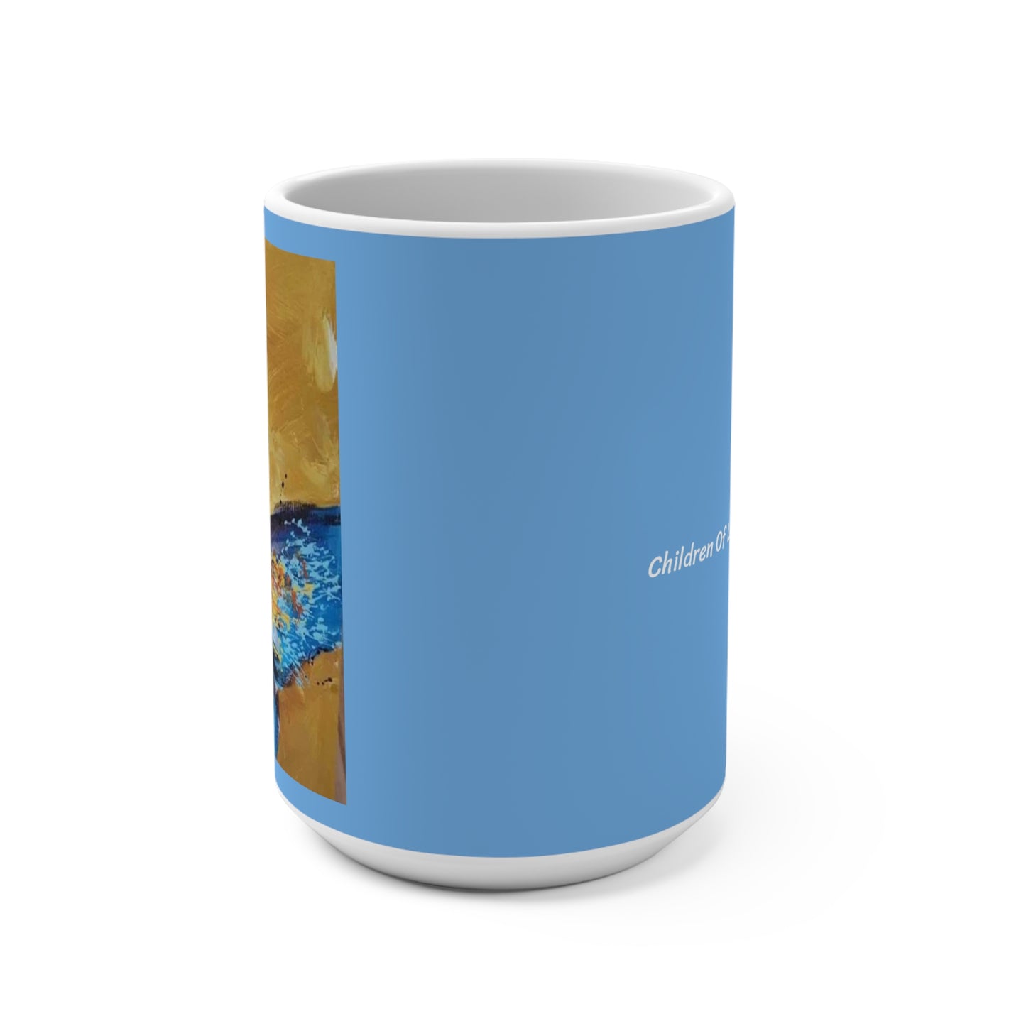 Butterfly on Light Blue Ceramic Coffee Mug 15oz  Artwork done by Wambi Joseph