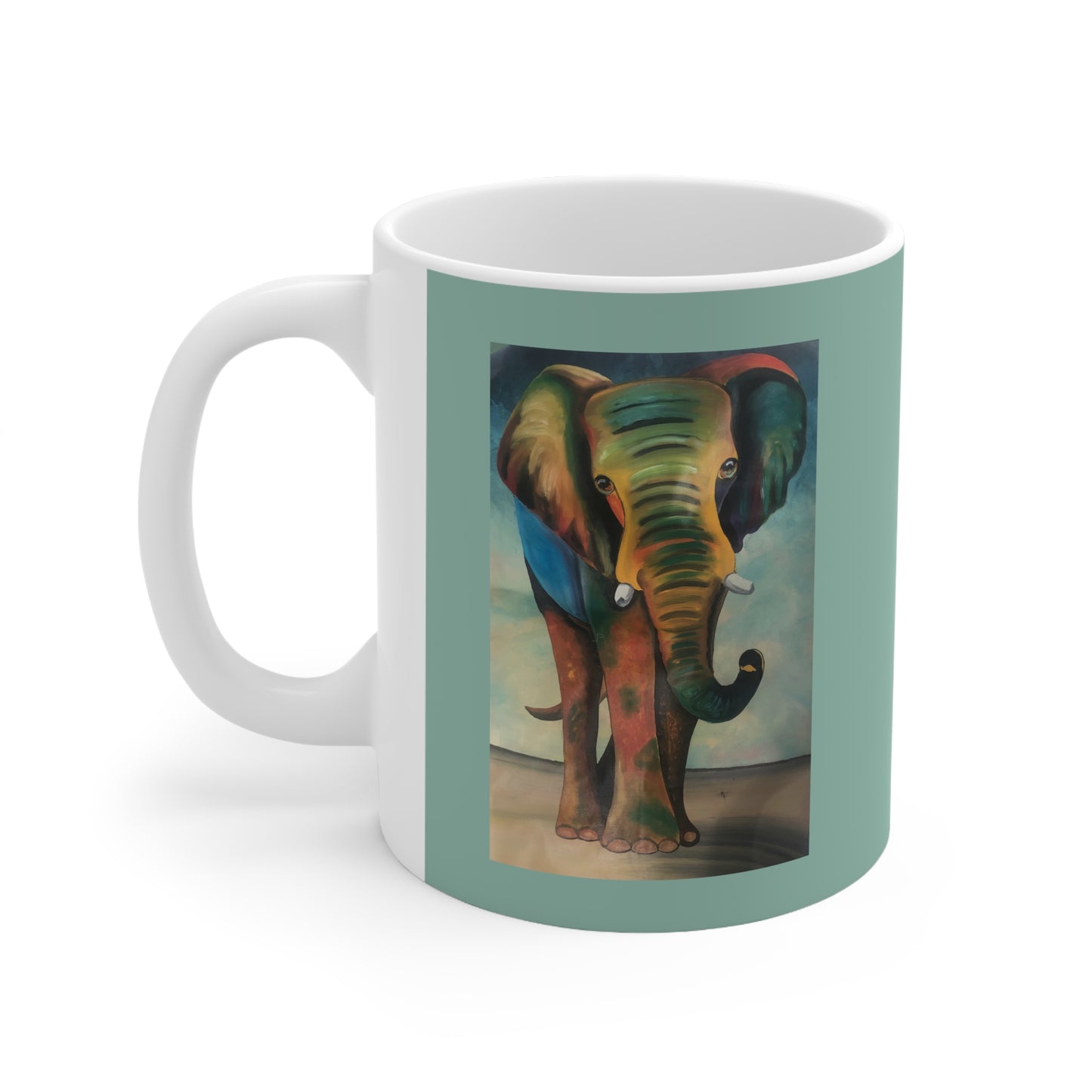 "African Elephant Greeting" Artwork created by African Artist, Wambi Joseph on a Ceramic Mug 11oz