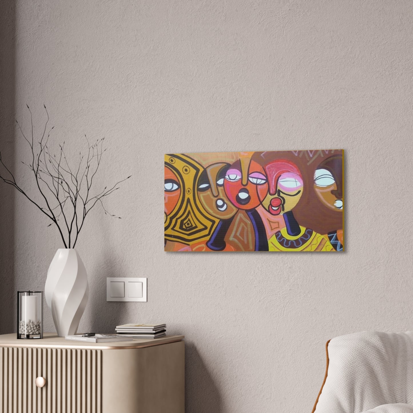 "The Choir" - African Cubism Art by African Artist, Wambi Joseph on a Canvas Stretched, 0.75"