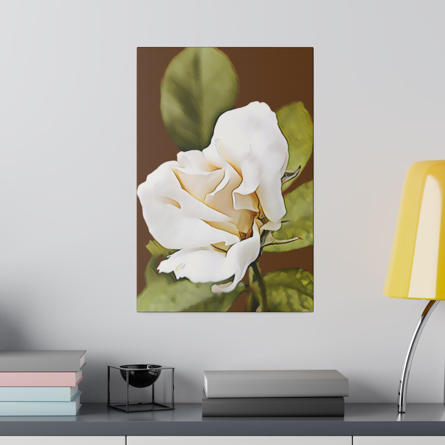 Beautiful White Rose Bud on a Matte Canvas, Stretched, 0.75"