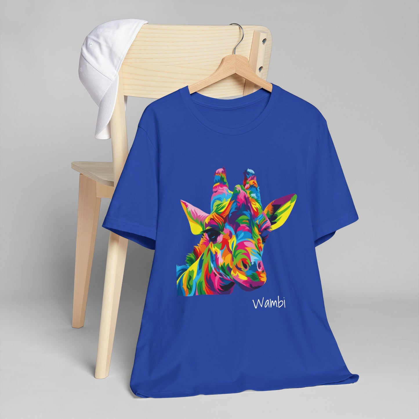 Colorful Giraffe Wambi Art on a Unisex Jersey T-Shirt