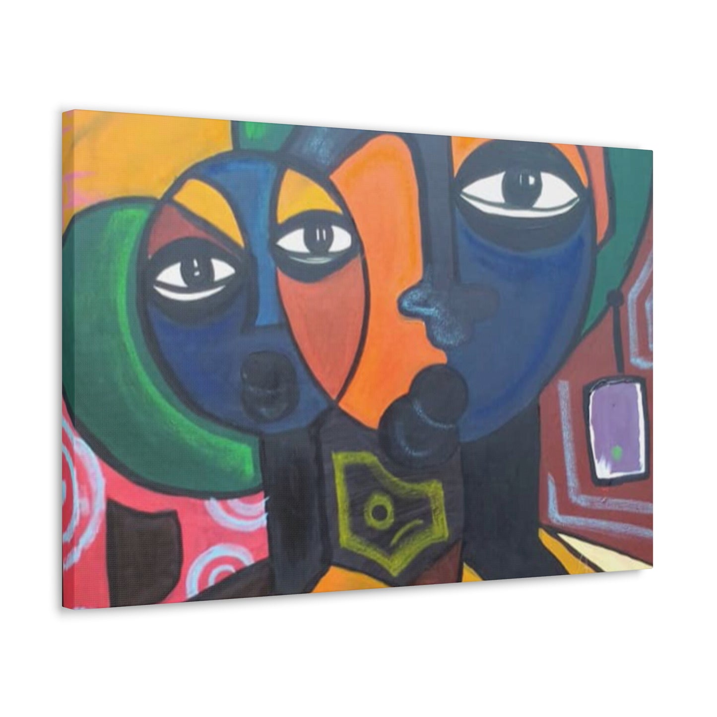 Colorful African Folk Art Painting Canvas with Gallery Style Wrap