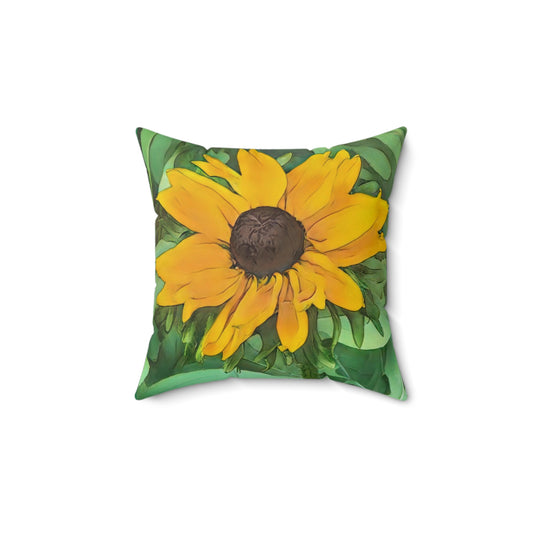 Cheerful Black-eye Susan Indoor Floral Garden 14"x14" Square Pillow