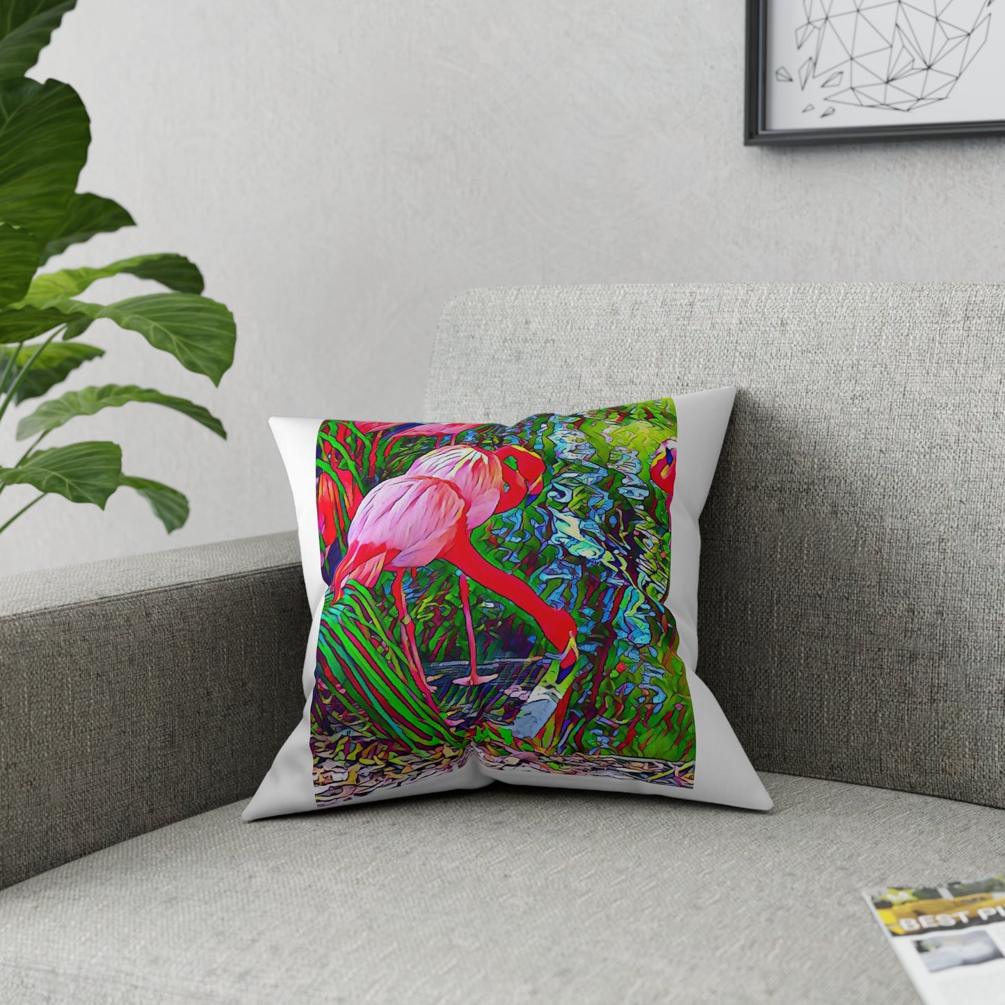 Brilliant, Colorful Flamingo Print on a Broadcloth Pillow