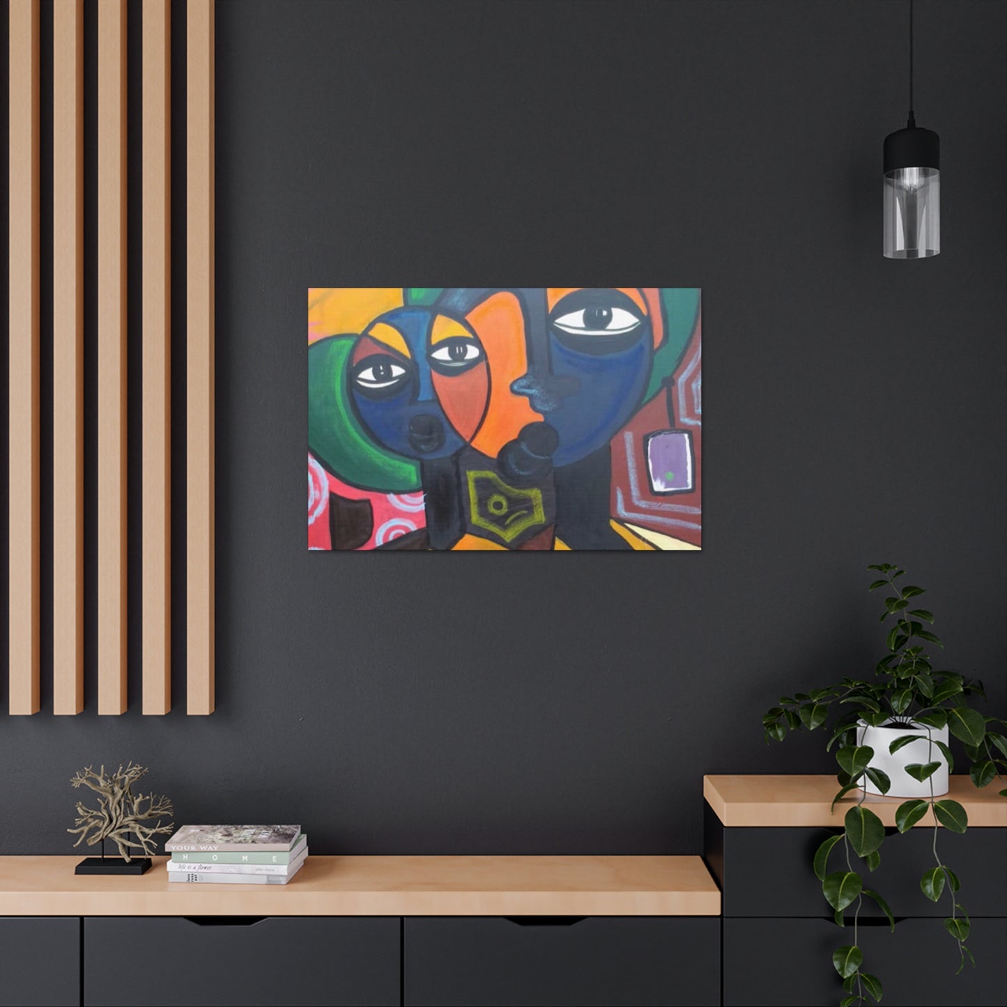 Colorful African Folk Art Painting Canvas with Gallery Style Wrap