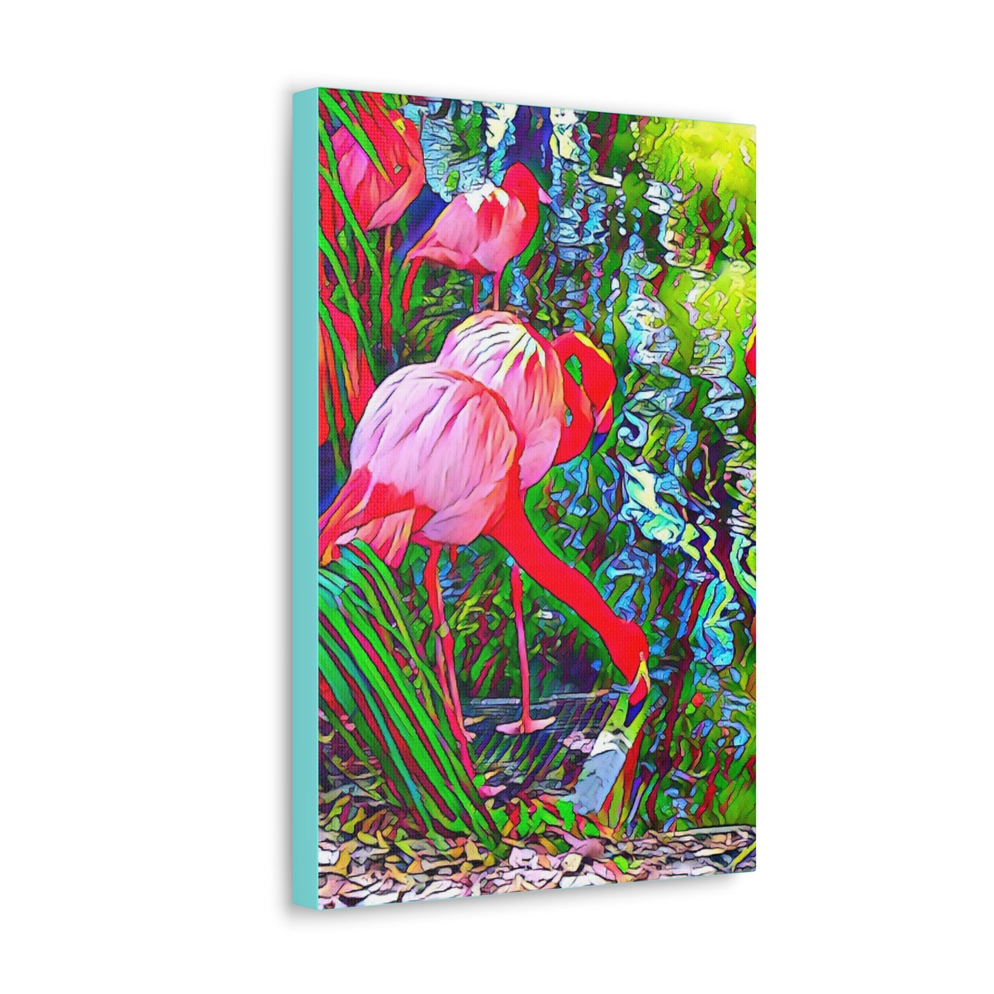 Brilliant Colorful Flamingos on Canvas Gallery Wrap with Finished Back and Hanger in Multiple Sizes