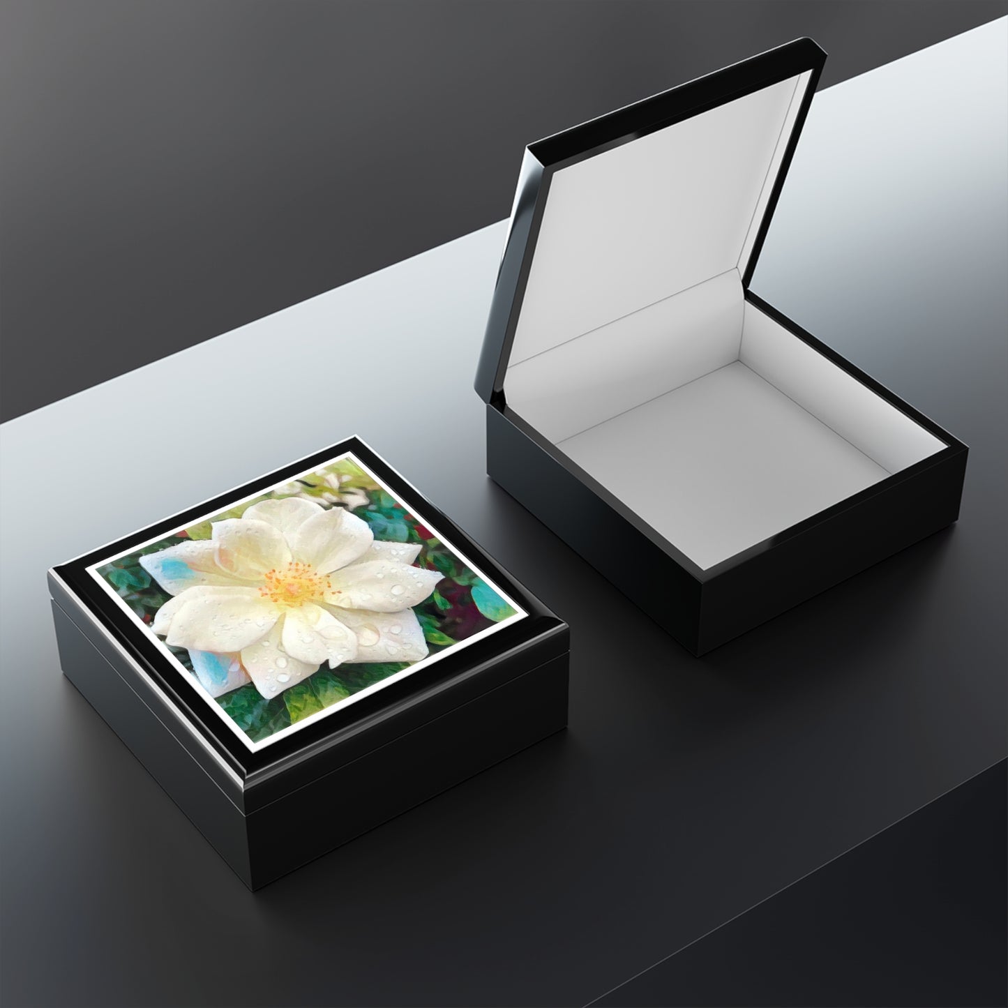 Eloquent White Rose Floral Jewelry Box