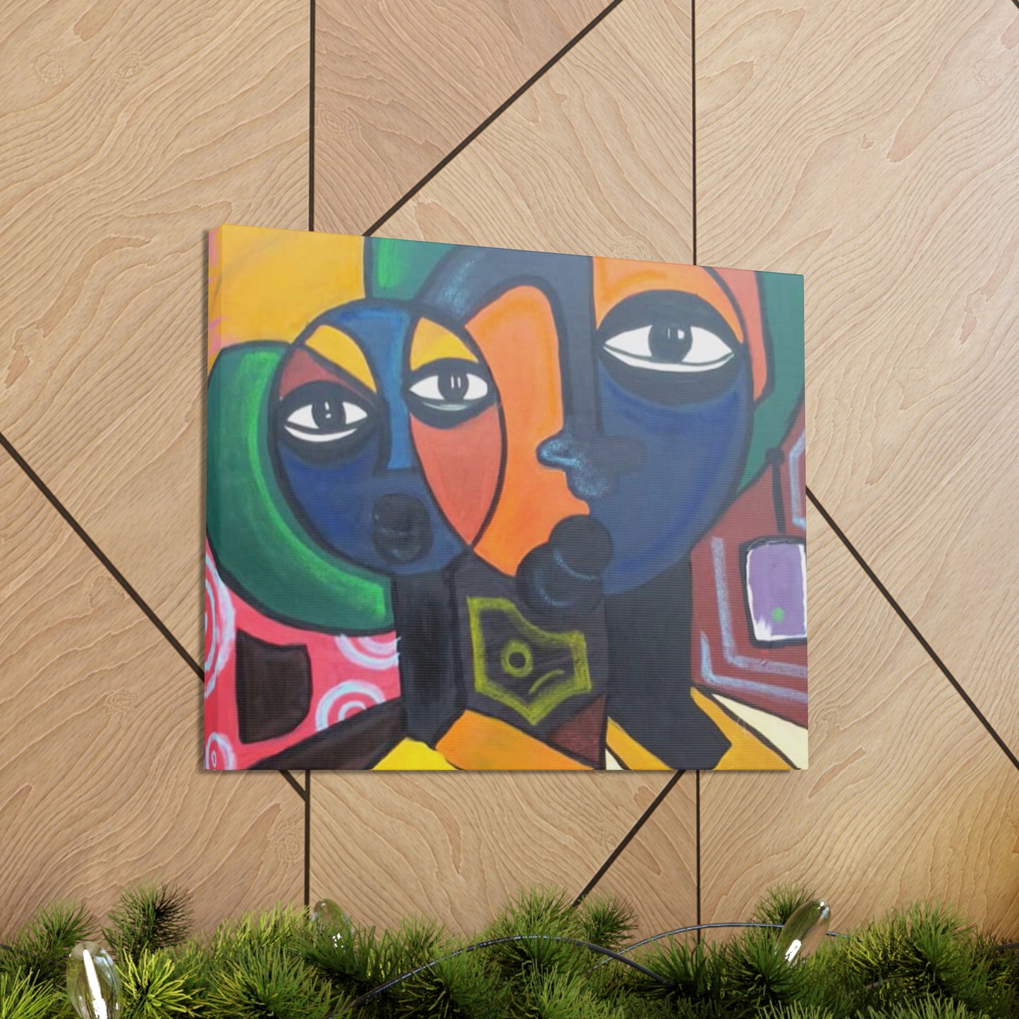 Colorful African Folk Art Painting Canvas with Gallery Style Wrap