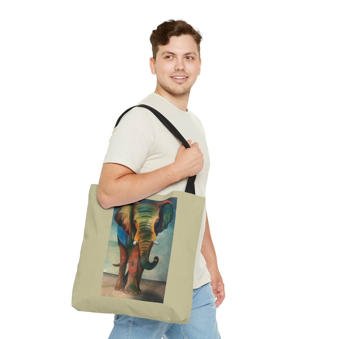 Pebble Sand Colored African Elephant Tote Bag Artwork created by African Artist, Wambi Joseph