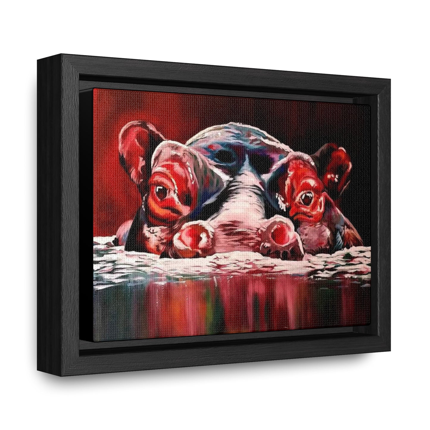 "Red Nile Hippo" African Artwork on Cotton Canvas with Frame, Artwork created and designed by African Artist, Wambi Joseph