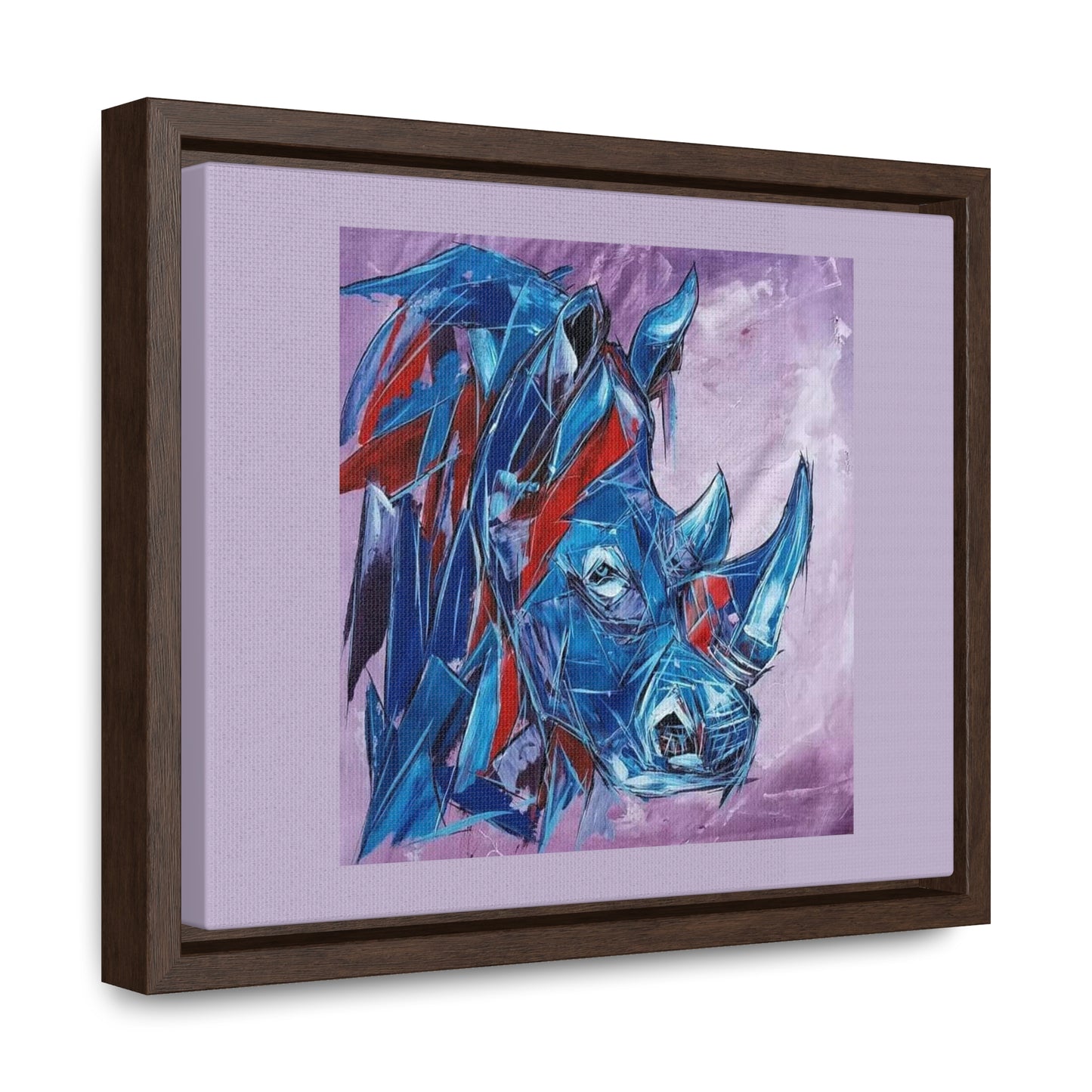 Blue African Rhino on Cotton Canvas with wood Framed, created and designed by African Artist Wambi Joseph