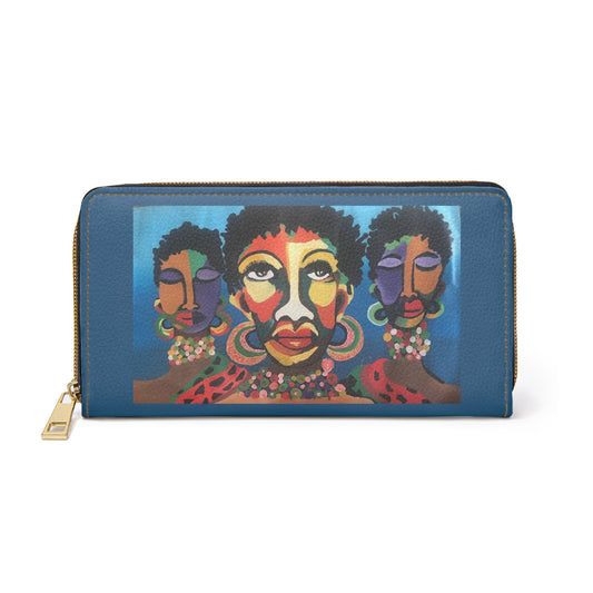 Zipper Wallet with "Malkia Wa Kiafrika" African Queen Print by African Artist, Wambi Joseph