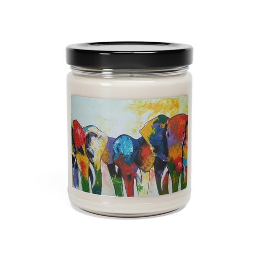 Colorful African Elephants - Scented Soy Candle, 9oz