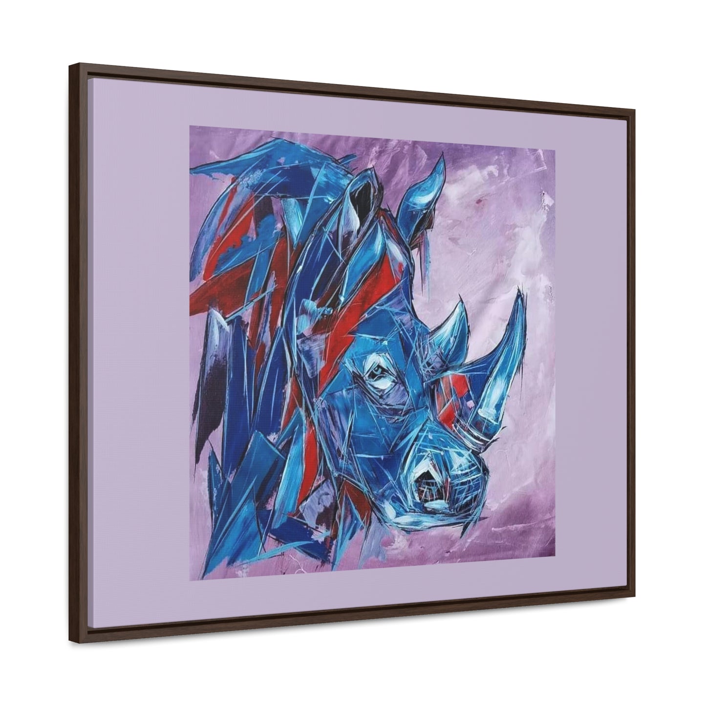 Blue African Rhino on Cotton Canvas with wood Framed, created and designed by African Artist Wambi Joseph