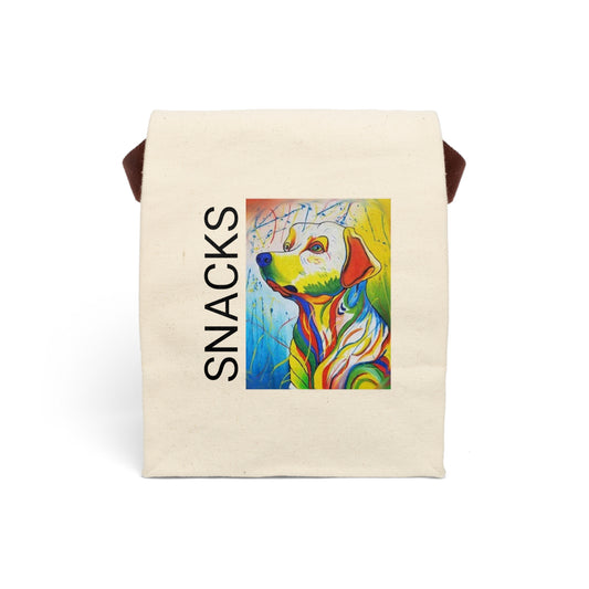 Colorful Dog Canvas Lunch/Snack Bag With Strap