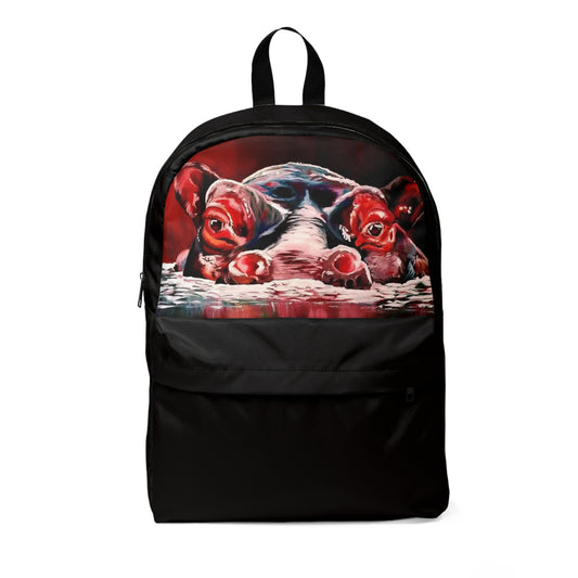 "Red Nile River Hippo"  Black Unisex Lightweight Classic Nylon Waterproof Backpack