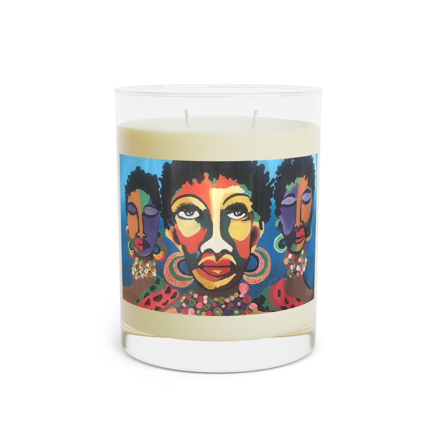 Beautifully Scented Candle - Full Glass, 11oz with "Malkia Wa Kiafrika" African Artwork designed and created by Wambi Joseph