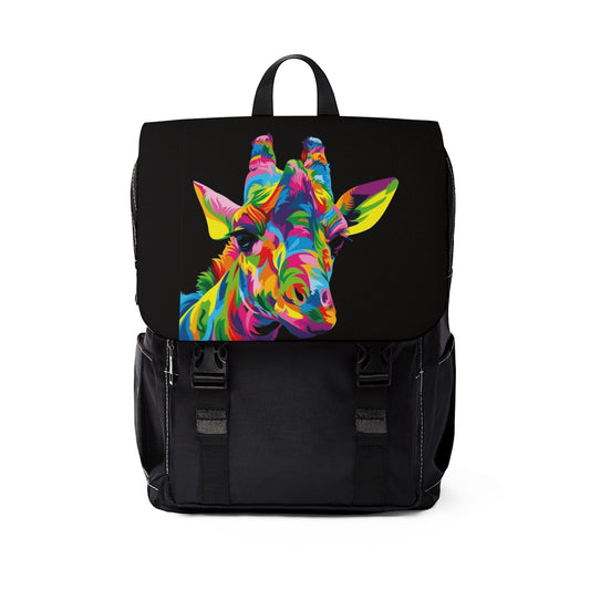 "Be Bold Backpack" With Multicolored Giraffe Unisex Casual Shoulder Backpack artwork and design by Wambi Joseph