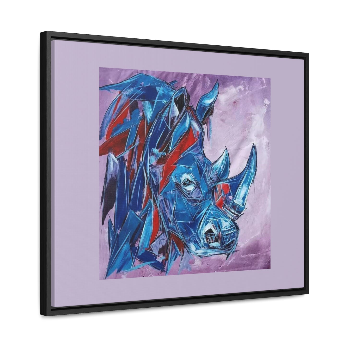 Blue African Rhino on Cotton Canvas with wood Framed, created and designed by African Artist Wambi Joseph