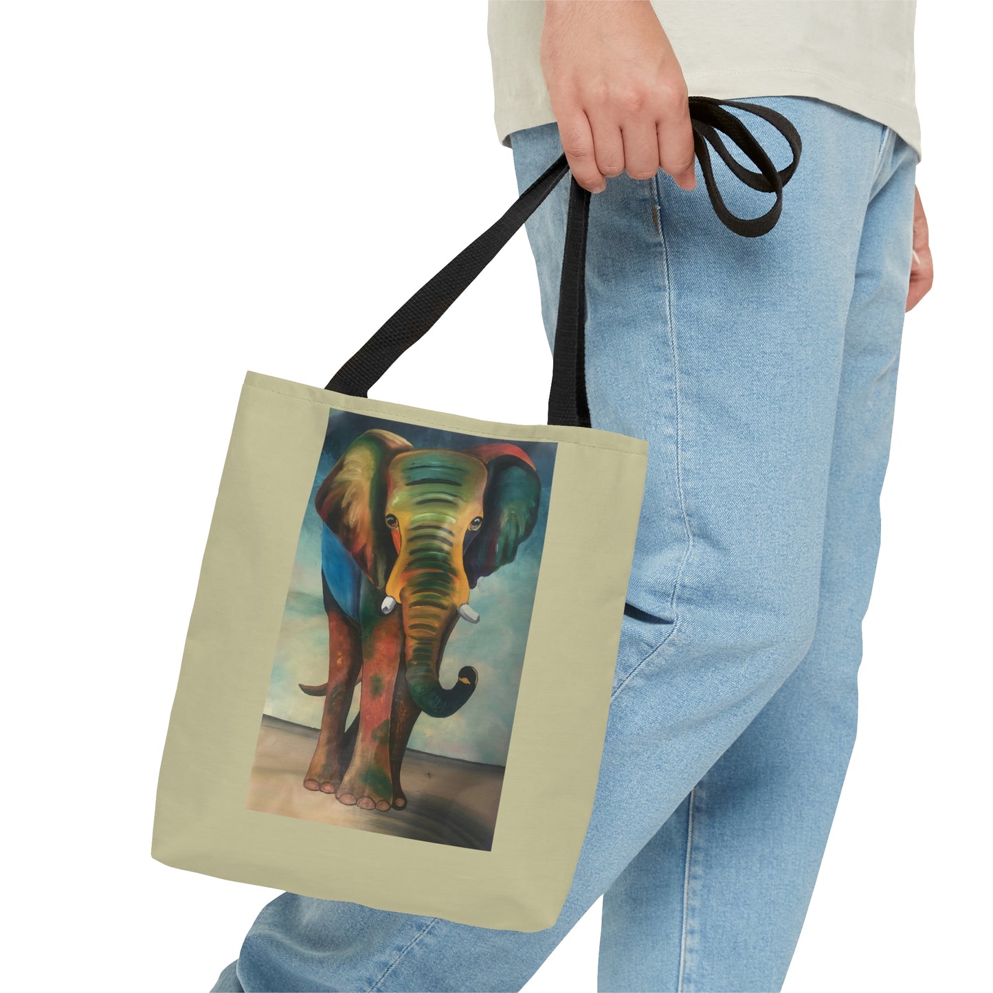 Pebble Sand Colored African Elephant Tote Bag Artwork created by African Artist, Wambi Joseph