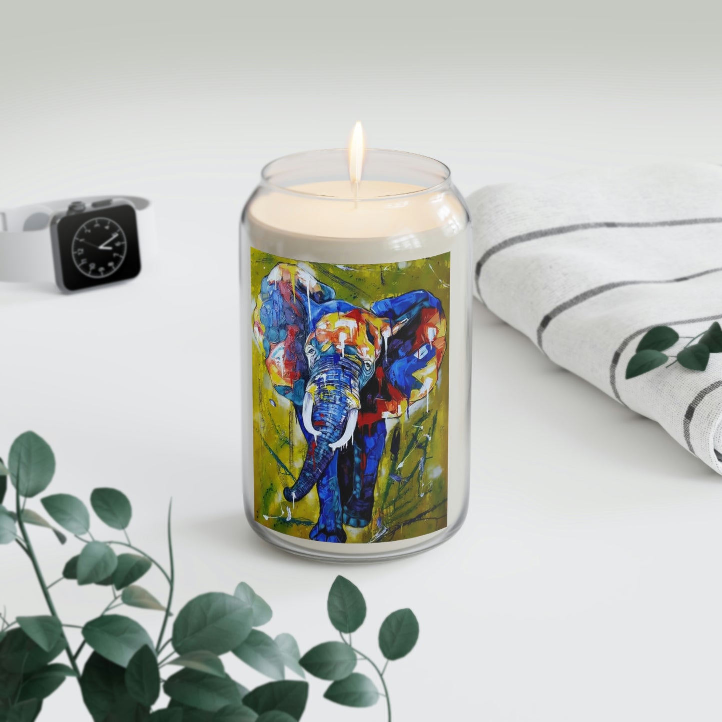 African Elephant by African Artist, Wambi Joseph Scented Candle, 13.75oz