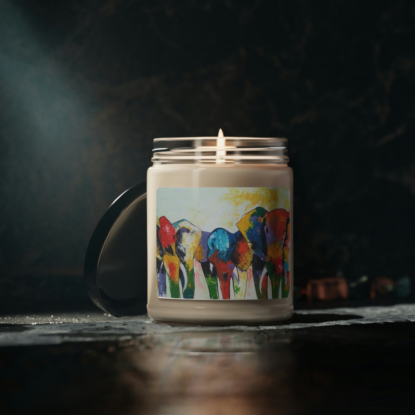 Colorful African Elephants - Scented Soy Candle, 9oz